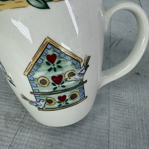 Thomson Pottery BIRDHOUSE 39146 Birds Vines Hearts 12oz 4" Tall Mug Cup Set 3 - Picture 12 of 16